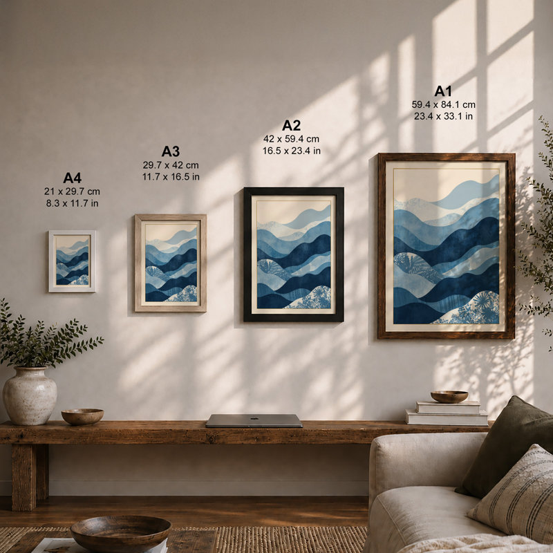 Mountains At Dusk Minimalist - Print, Unframed, A4 - 29.7 x 21.0 cm