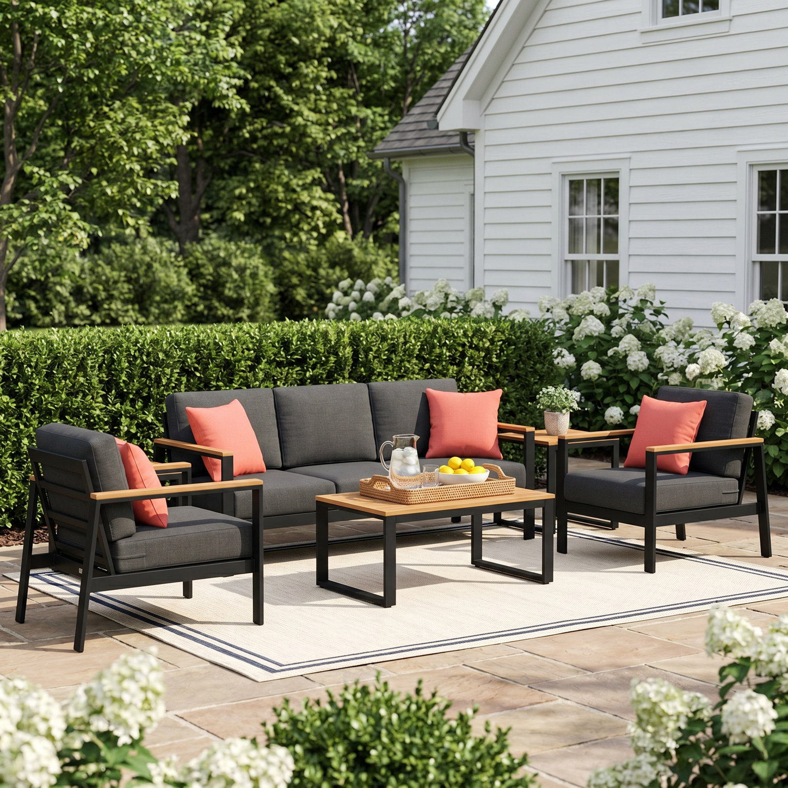Townsend 7 - Person Patio Conversation Set with Sunbrella® Cushions, Canvas Black Sunbrella® Canvas