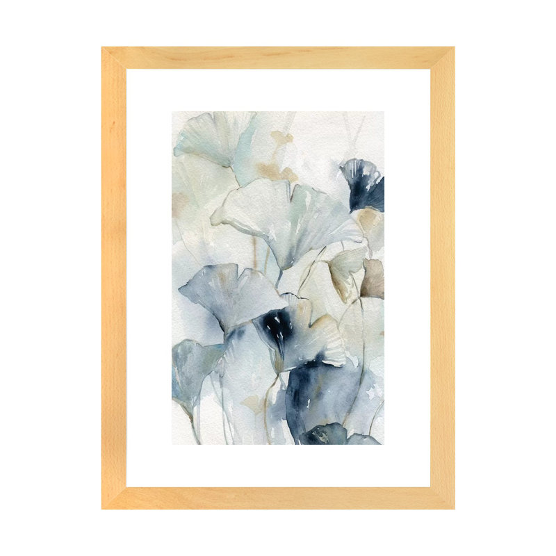 «Indigo Gingko I» par Carol Robinson - reproduction d'art, Blanc, H 24 po x l 16 po x P 1 po, Toile avec cadre en bois beige