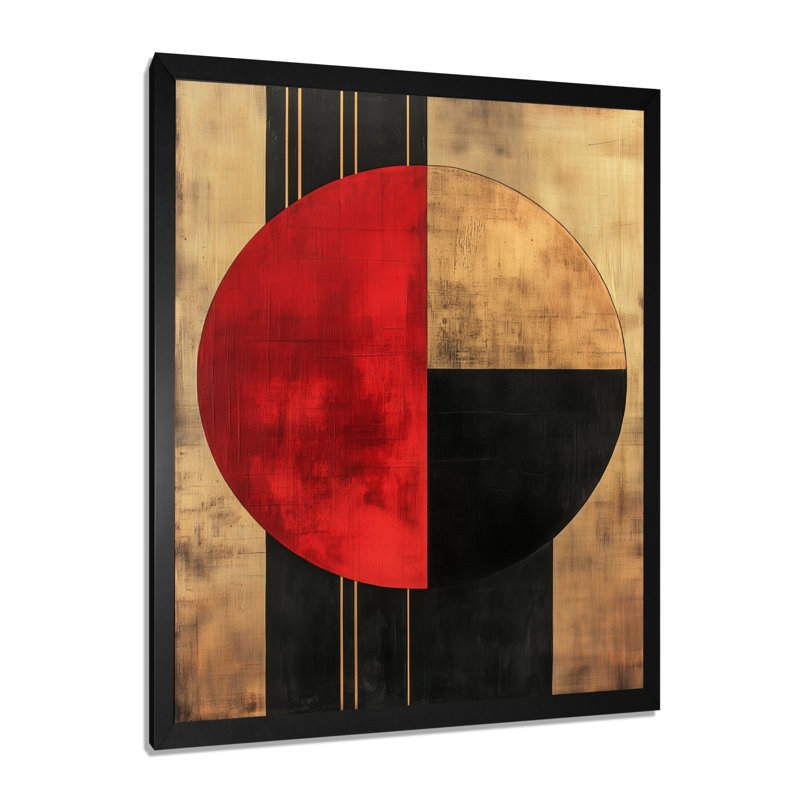Cercle rouge dans la troisième révolution - Tableau géométrique encadré du Bauhaus, H 40 po x l 30 po, Black Picture Framed