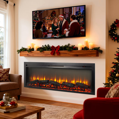 54 Inch Recessed Electric Fireplace, Log - Like Flame Effect, 3 Levels Of Brightness, 11 Temperature Options, Infrared Remote Control Fireplace With Multi Color Flame, Remote, Settings, 5000 'S Per