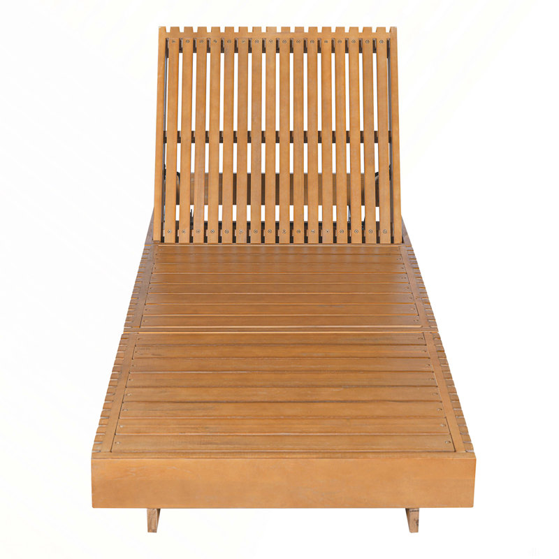 Outdoor Chaise Lounge Chair With 6-Position Adjustable Backrest,Acacia Solid Wood,Copper Teak Color, Copper Teak