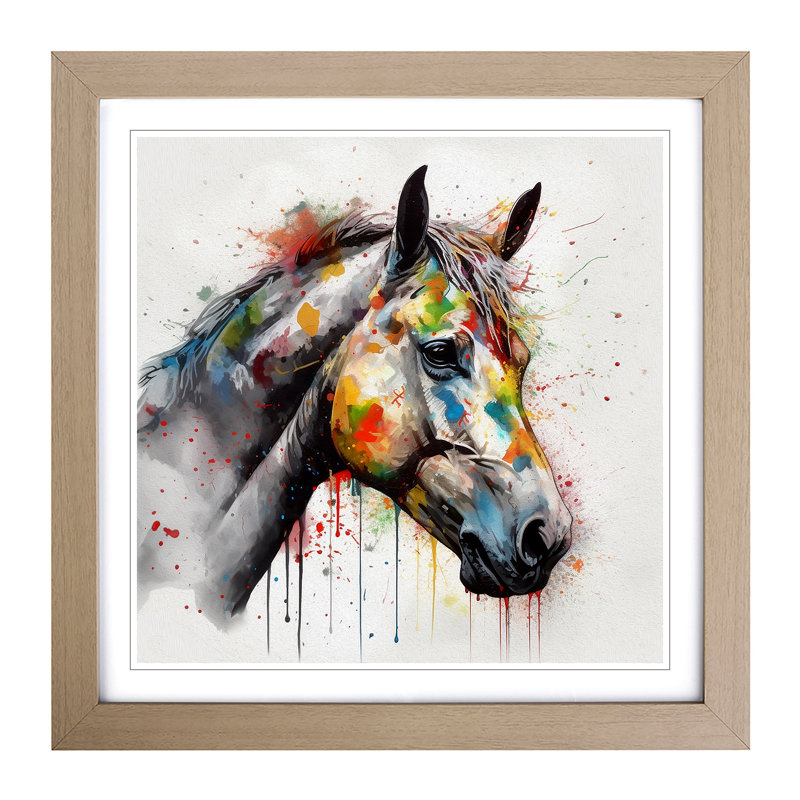 Horse Splatter - Single Picture Frame Print on Wood, Oak