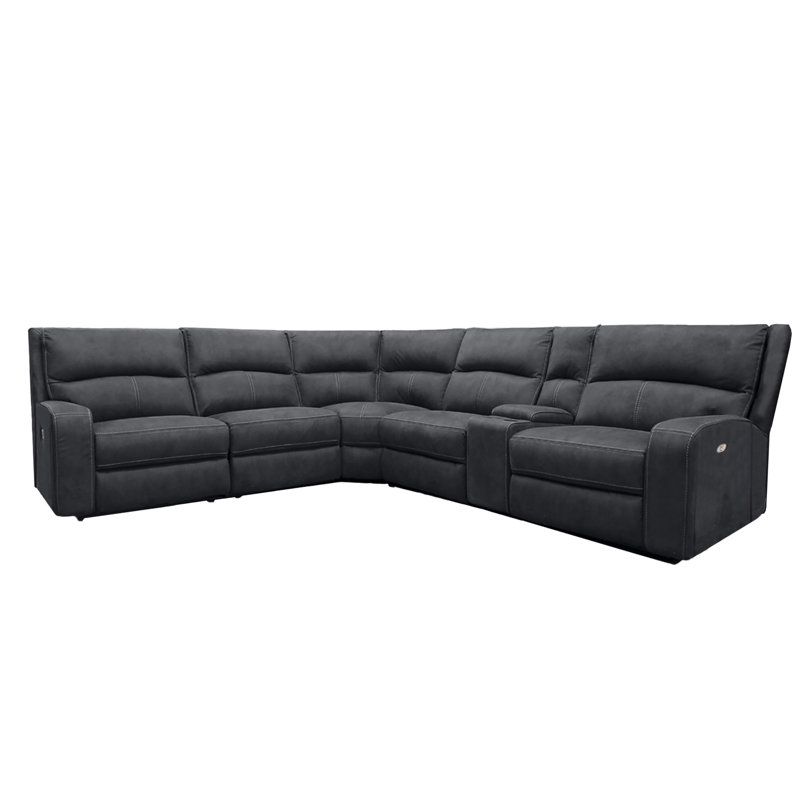 Polla Upholstered Power Reclining L-Shaped Sectional Symmetrical, Slate