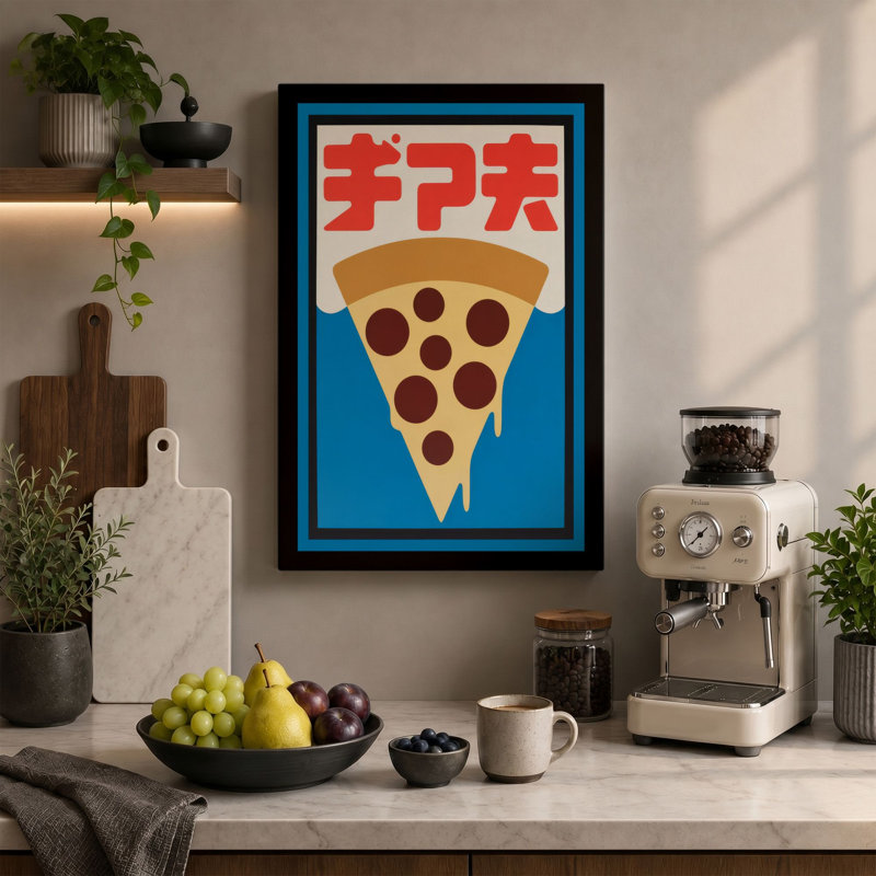 Pizza and Characters Retro - Wrapped Canvas, 30x20 - 76.2 x 50.8 cm, White Border