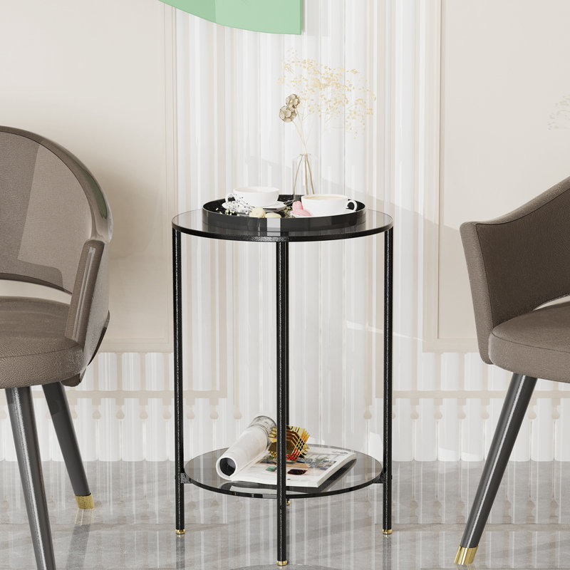 Glass Tray Top End Table, 22.6" H x 15.7" W x 15.7" D