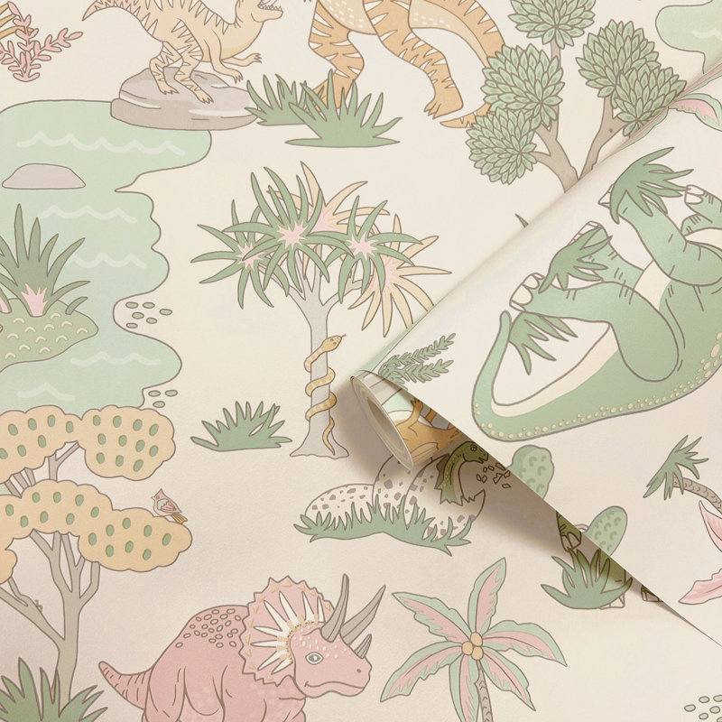 10.05m x 53cm Matte Wallpaper Roll, Green Pink