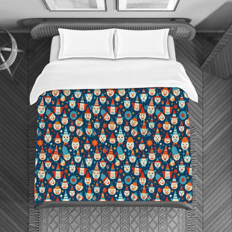 Clown Party Blue Duvet Cover, Queen Duvet Cover