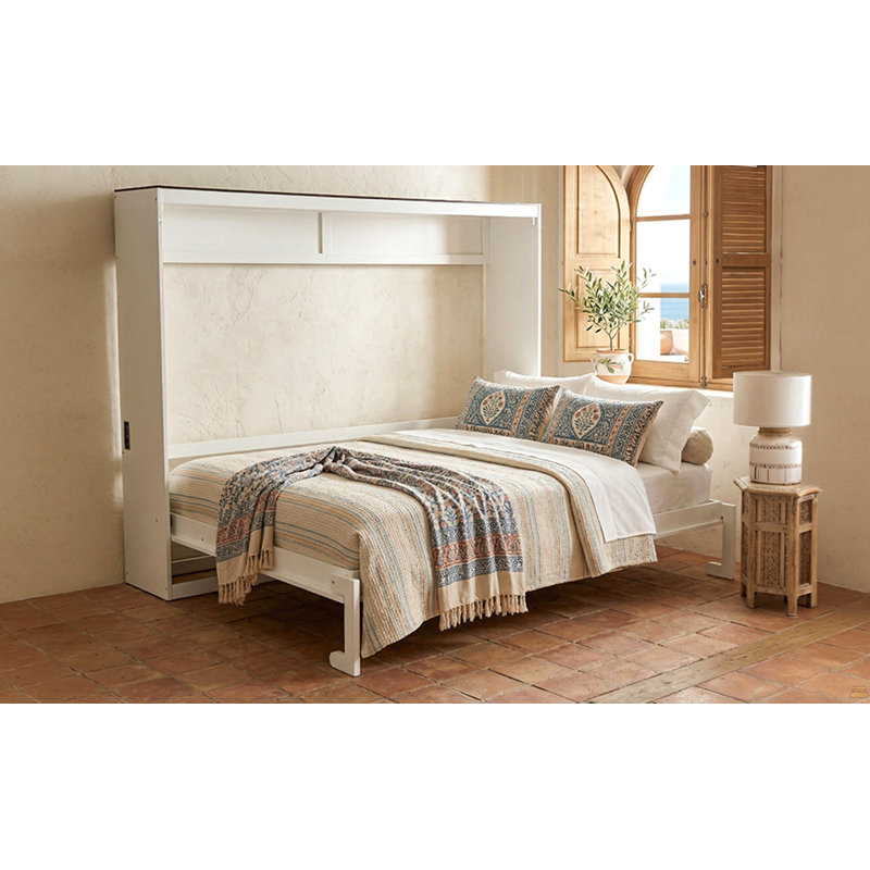 Grand lit escamotable mural et USB, blanc