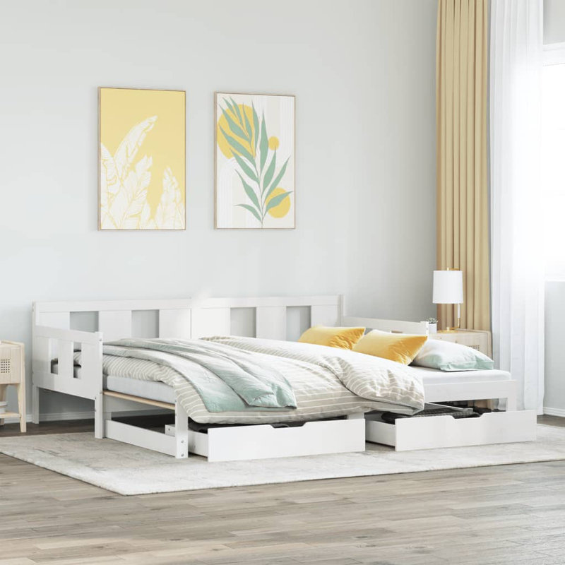 Argan Solid Wood with Trundle, European Single (90 x 200cm), White