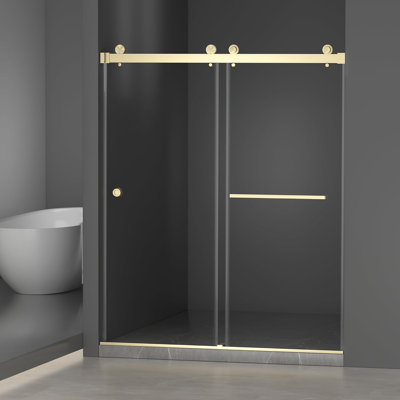 Porte de douche sans cadre de 55 à 59 po x 72 po, porte de douche coulissante double, cabine de douche en verre trempé de qualité supérieure en verre trempé de 5/16 po (8 mm), double face facile à nettoyer, noir mat