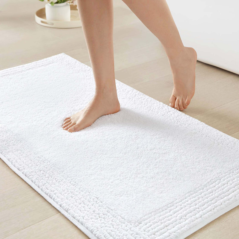 1 PCS 100% Cotton Tufted 3000 GSM Reversible Bath Rug, White, 36" L x 24" W