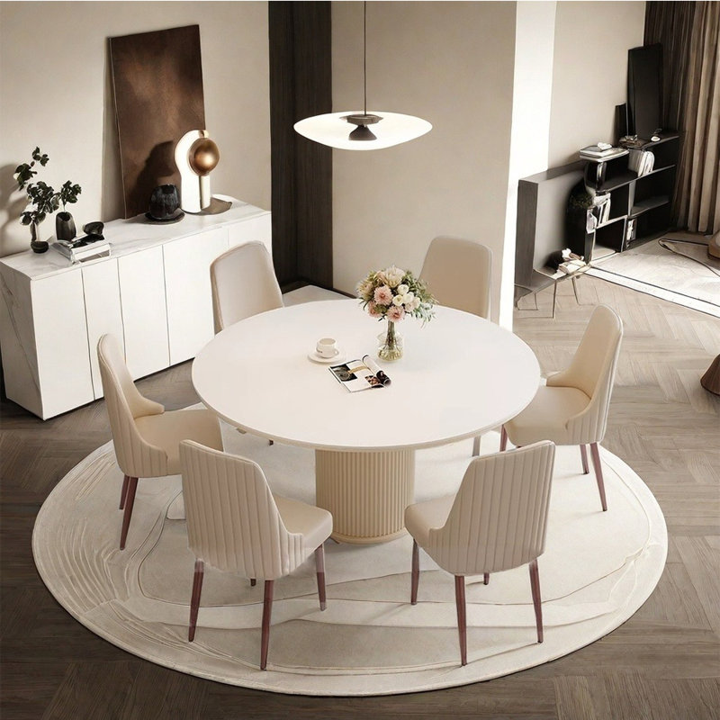 Cream style round dining table and chair, 29.5"H x 51.1"L x 51.1"W
