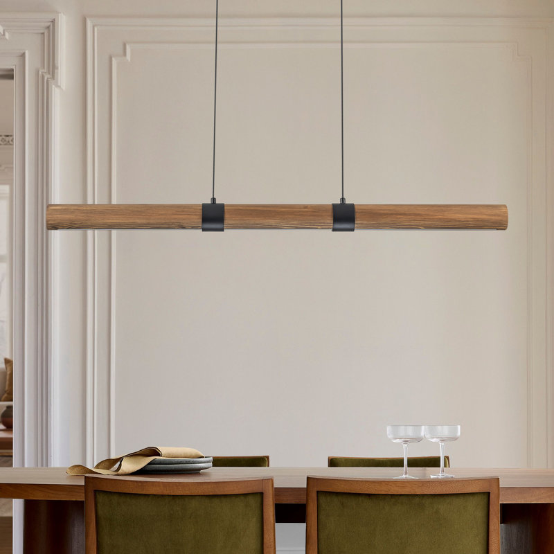 1- Light Kitchen Island Modern Linear LED Pendant with Wood Accents