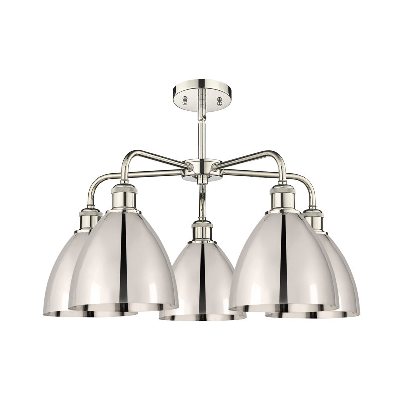 Lustre en dôme à 5 lumières Trickett, Nickel poli, Nickel poli