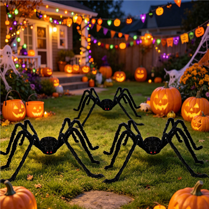 Ensemble de 3 décorations d'Halloween géantes de 4,92 pi - grandes fausses araignées réalistes pour la cour intérieure, le jardin et la pelouse