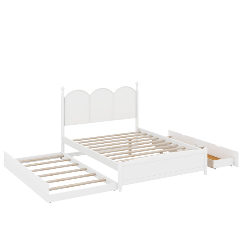Lit plateforme grand avec 2 tiroirs, lit gigogne simple TG, Blanc
