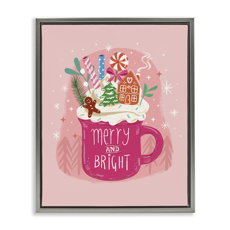 «Pink Christmas Cocoa Dessert», art mural par Jo Reid, H 21 po x l 17 po, Cadre flottant gris lustré