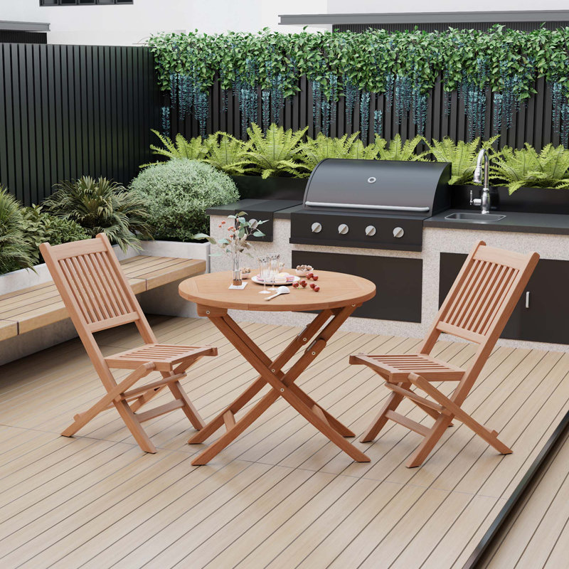 Reymouth Round 2 - Person 31.5'' Long Indonesia Teak Wood Bistro Set