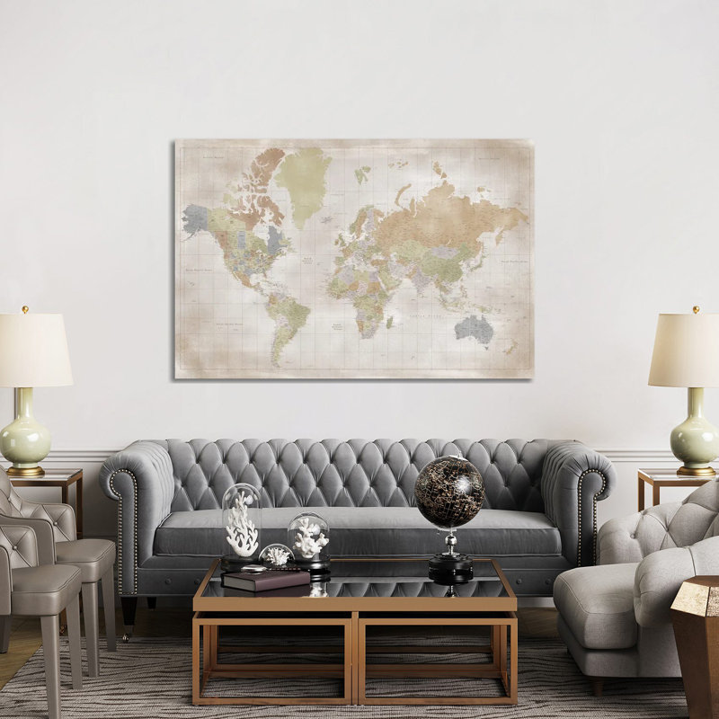 Highly Detailed World Map - Gallery-Wrapped Canvas Giclée, 40" H x 60" W