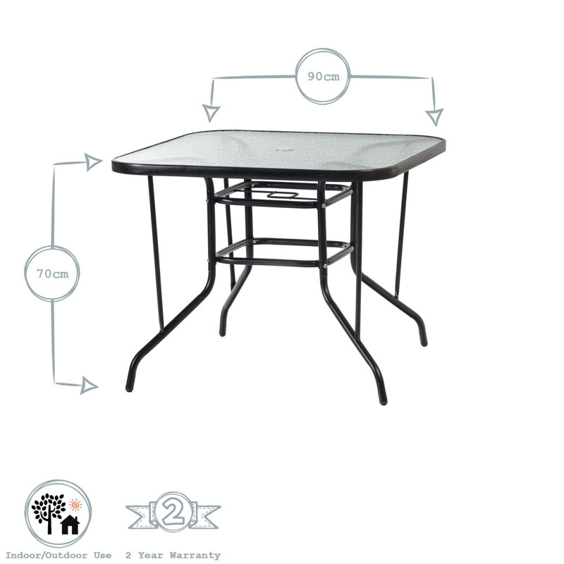 Square Glass Outdoor with Umbrella Hole Dining Table - 90 cm W 90 cm D