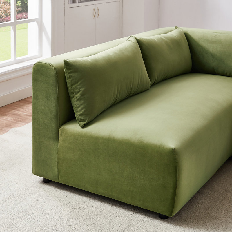 Canapé modulaire en velours 3 pièces Brackely Modular, Velours vert olive