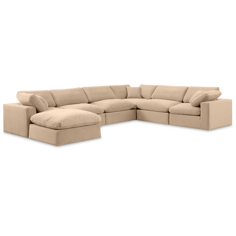 Issah Velvet U-Shaped Sectional Reversible, Beige Velvet