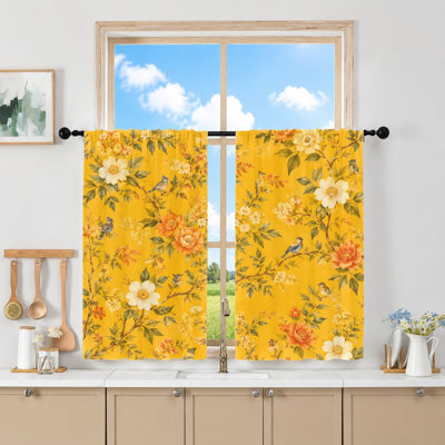 2Pcs rideaux à imprimé floral vibrant, tissu filtrant la lumière, motif botanique rétro, conception à passe-tringle, convient au salon, à la chambre à coucher, au balcon, à la cuisine, à la maison