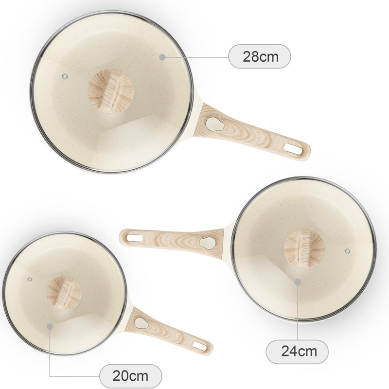 Aluminum Non-Stick Frying Pan Set, Beige