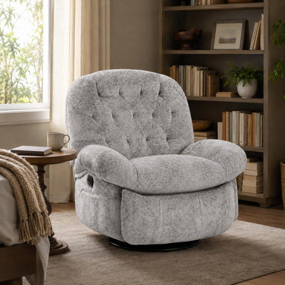 Swivel Rocker Recliner Chair For Living Room Nursery, Chenille Fabric, 360 Degree Swivel, Gentle Rocking, Side Pockets & Footrest, Recline Up To 135 Degrees, Ideal For Reading And Nursing, Grey