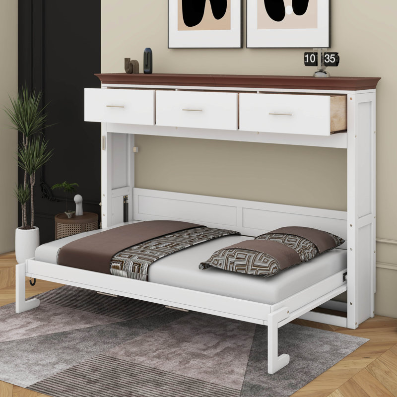 Lit escamotable simple avec tiroirs, Lit simple, Blanc