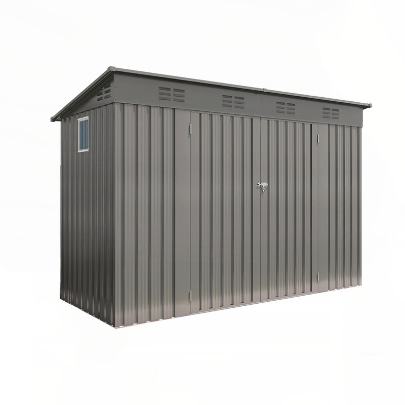 Remise de jardin durable en métal 4 x 9 pi avec toit incliné, 6 évents et 2 portes battantes pour un rangement extérieur polyvalent