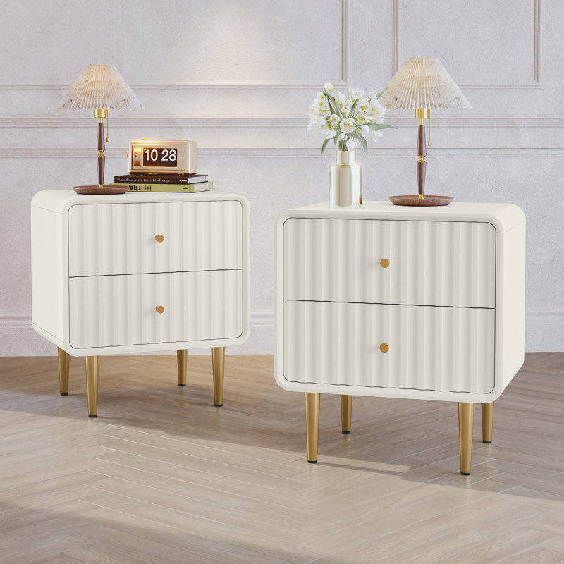 19.6'' W Modern Nightstand（set of 2）, White, Set of 2