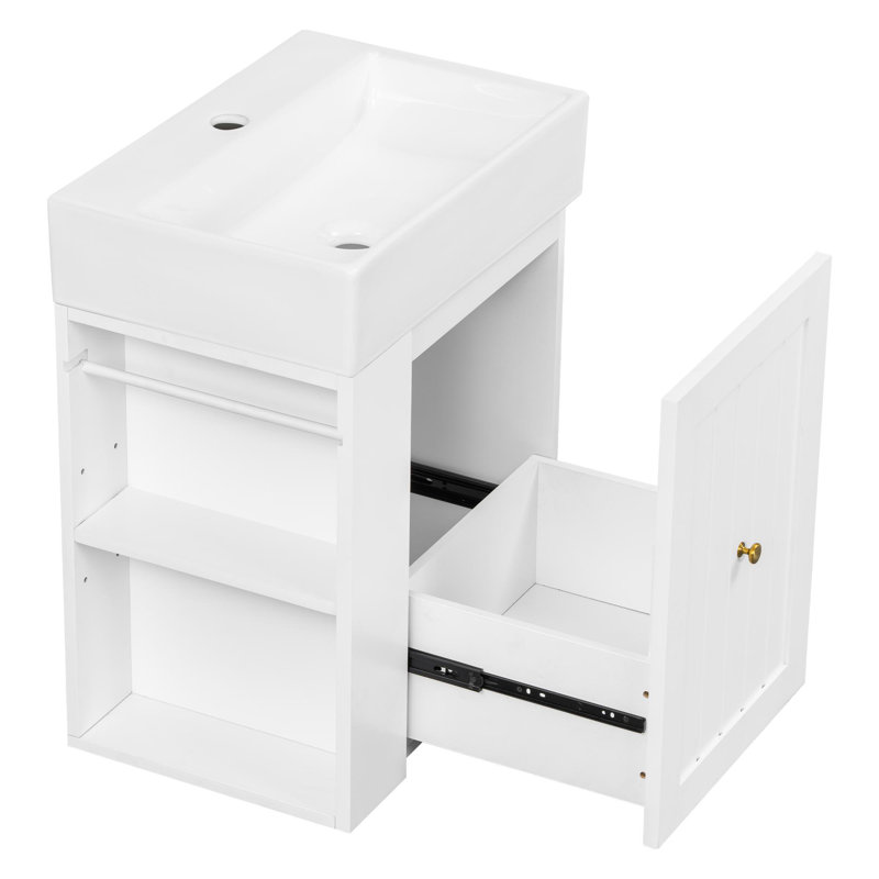 20" bathroom vanity with ceramic sink, White