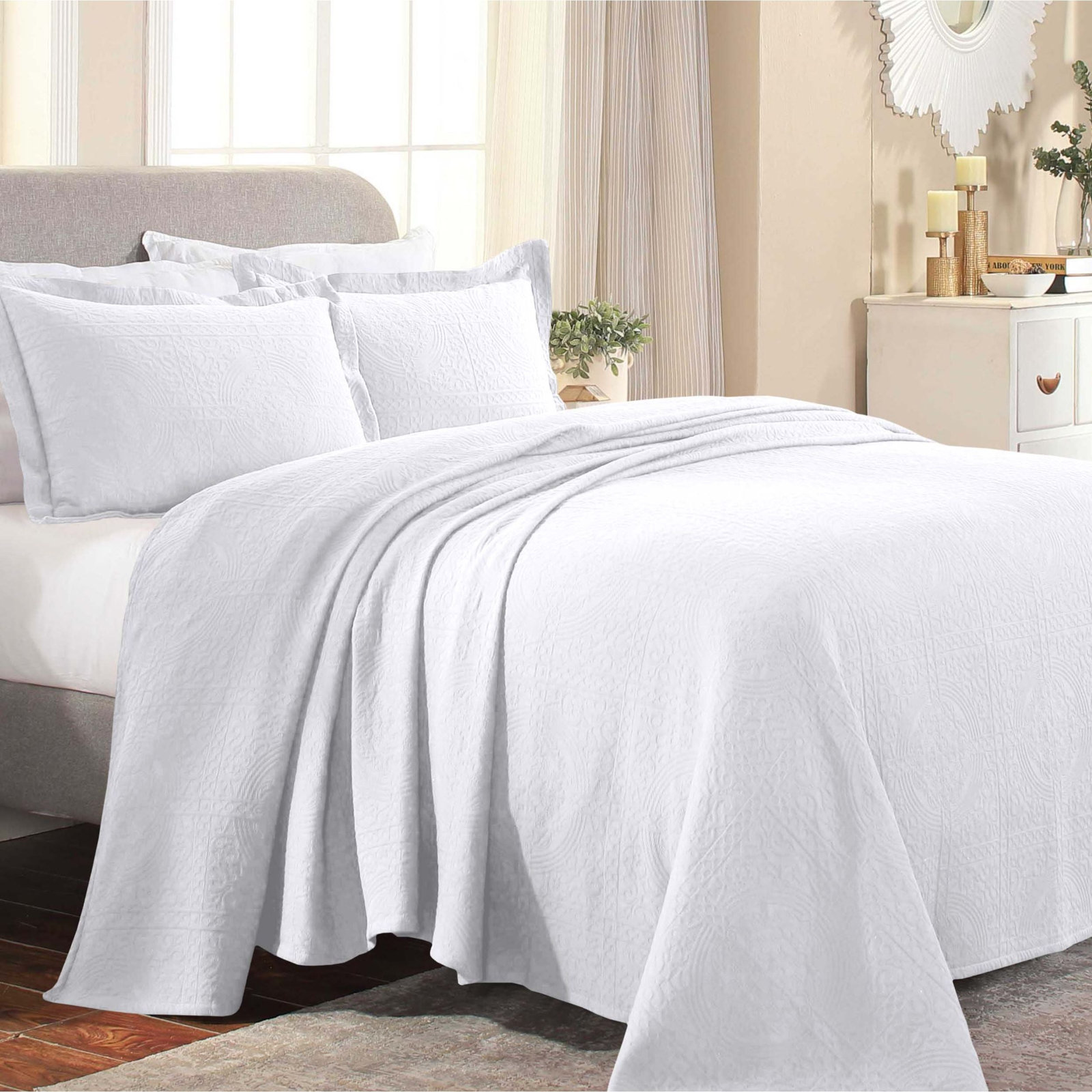 Swanton Cotton Coverlet Set, Twin Coverlet + 1 Sham, White