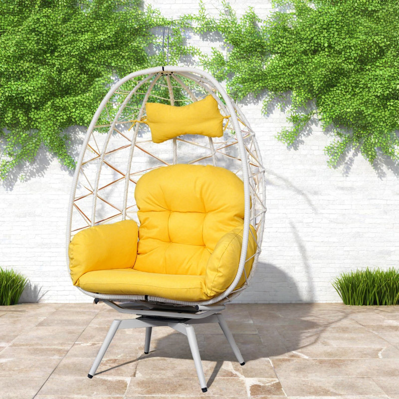 Chaises longues pivotantes pour patio, style œuf en rotin d'acier pour la maison