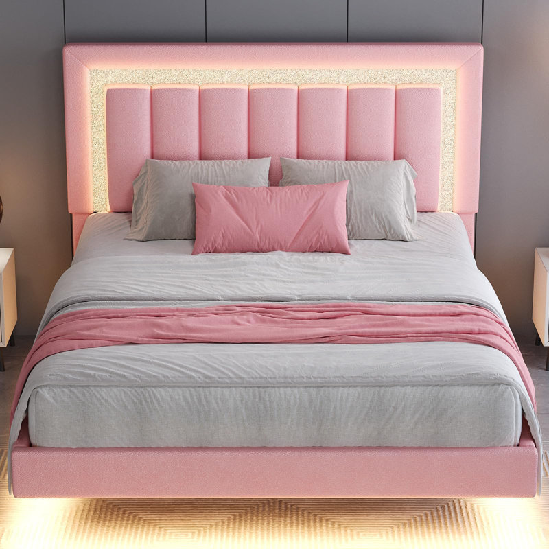 Ensemble de chambre à coucher 3 pièces Smart Bed, Rose/Blanc, Lit double