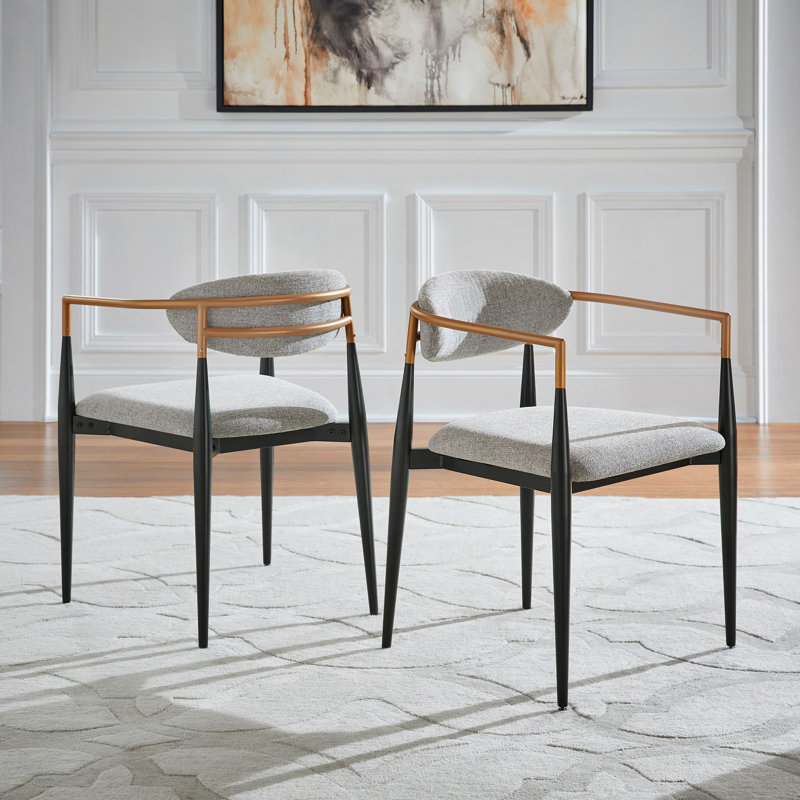 Asharani Fabric Upholstered Back Armchair, Copper/Black Dual-tone Finish, Light Gray