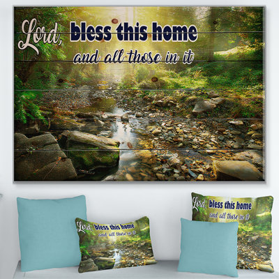 « lord bless de cette maison et tous ceux qui le contiennent. forêt à soleil », art textuel sur bois
