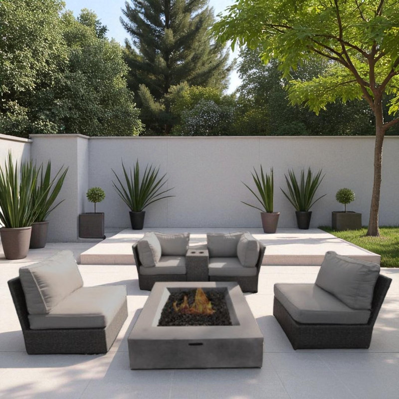 Almyra Wicker Fully Assembled 4 - Person Seating Group with Cushions, Natural Concrete