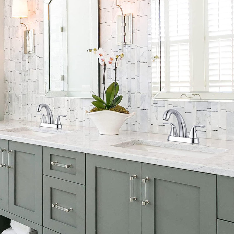 2-handle Bathroom Faucet with Drain Assembly, Silver