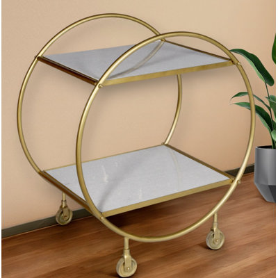 Grey and Gold Iron And Marble Rolling Bar Cart