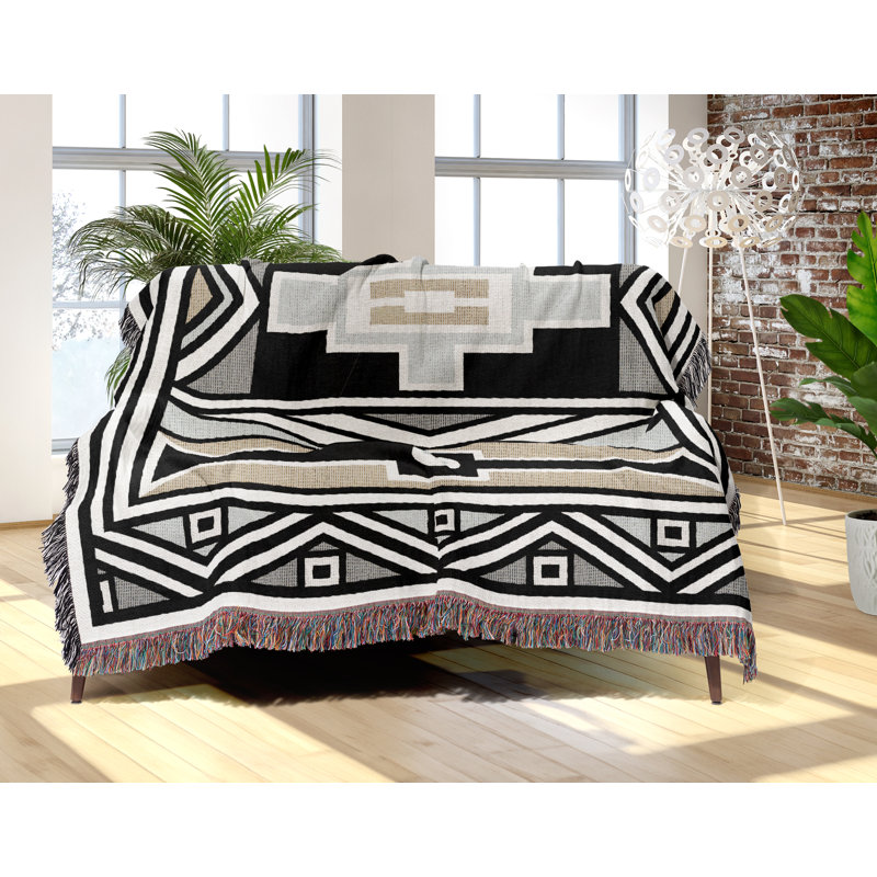 Jeté en coton Tribal, Beige; gris, 50 x 70