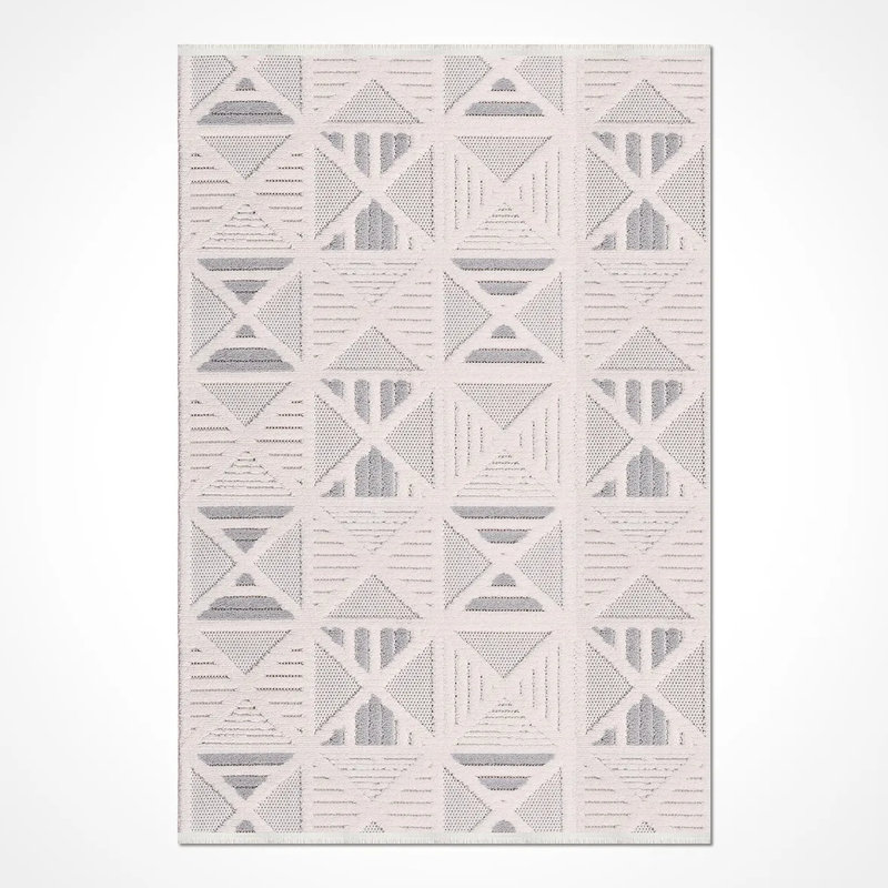 Tapis blanc moderne en polyester Eckhardt résistant aux taches et facile à nettoyer, 6,5 pi x 9,5 pi
