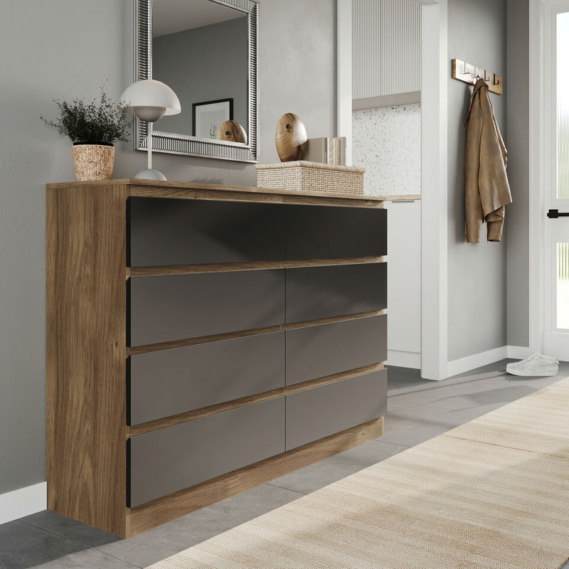Sinahi 120cm W Chest of Drawers, Oak Carcass/Black