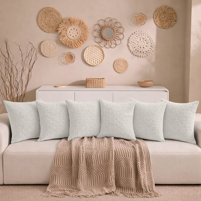 Aspire Homeware Geometric Square Velvet Cushion Covers, White, Pack of 6