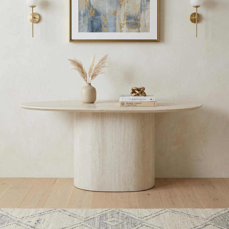Console ovale en marbre 71 po beige