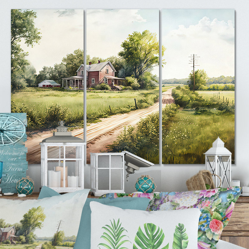 «Beautiful Barn In Spring IV», reproduction sur toile 3 pièces, H 28 po x l 36 po x P 1 po, Toile tendue