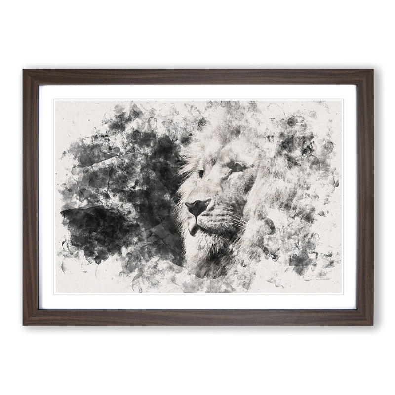 Portrait of a Proud Lion - Picture Frame Graphic Art Print, Walnut Framed, 33cm H x 45cm W x 2cm D