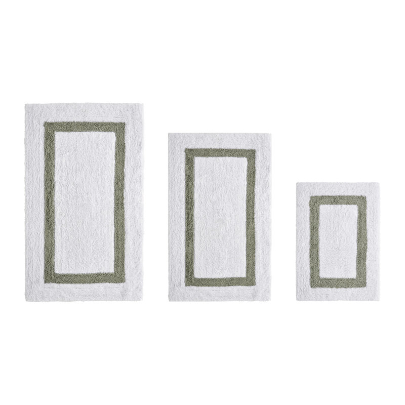 Atle Reversible Cotton Tufted Bath Rug Set, 3PC (17" x 24" | 21" x 34" | 24" x 40"), White/Dark Sage
